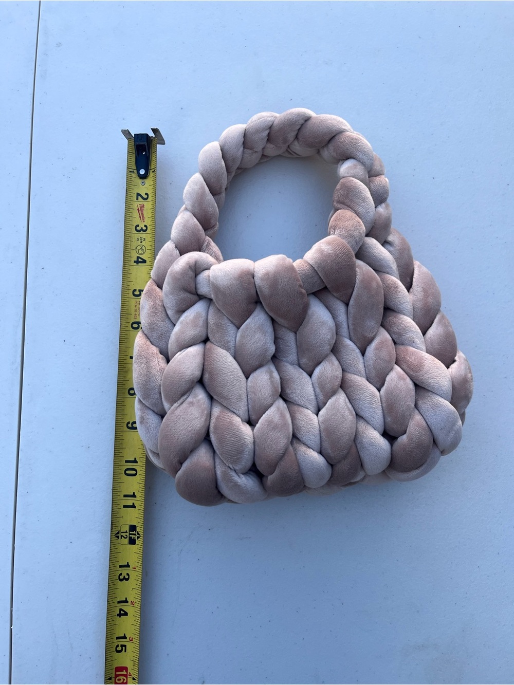Plush Braided Top-Handle Bag in Blush Pink